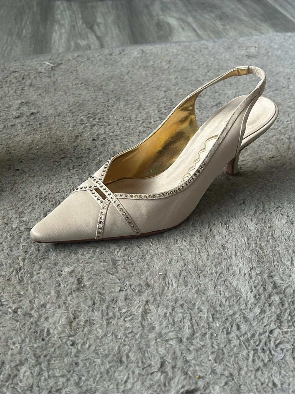 Nina Champagne Satin Slingback Pumps with Crystal Trim